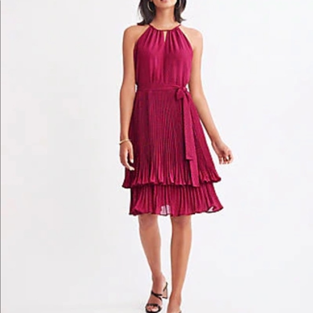 Ann Taylor Dotted Tiered Halter Dress